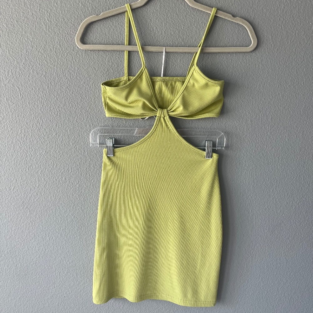 Knot Front Cutout Ribbed Mini Dress